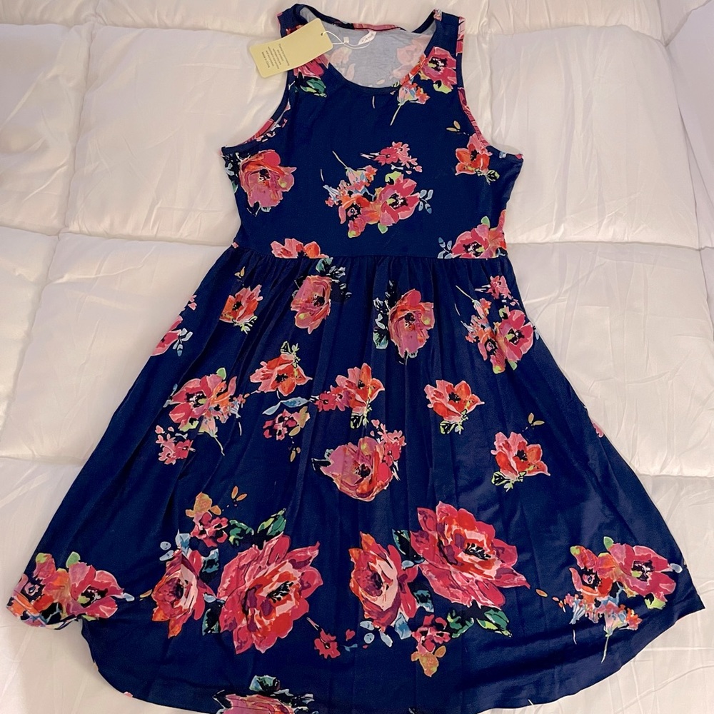 Navy floral casual sun dress